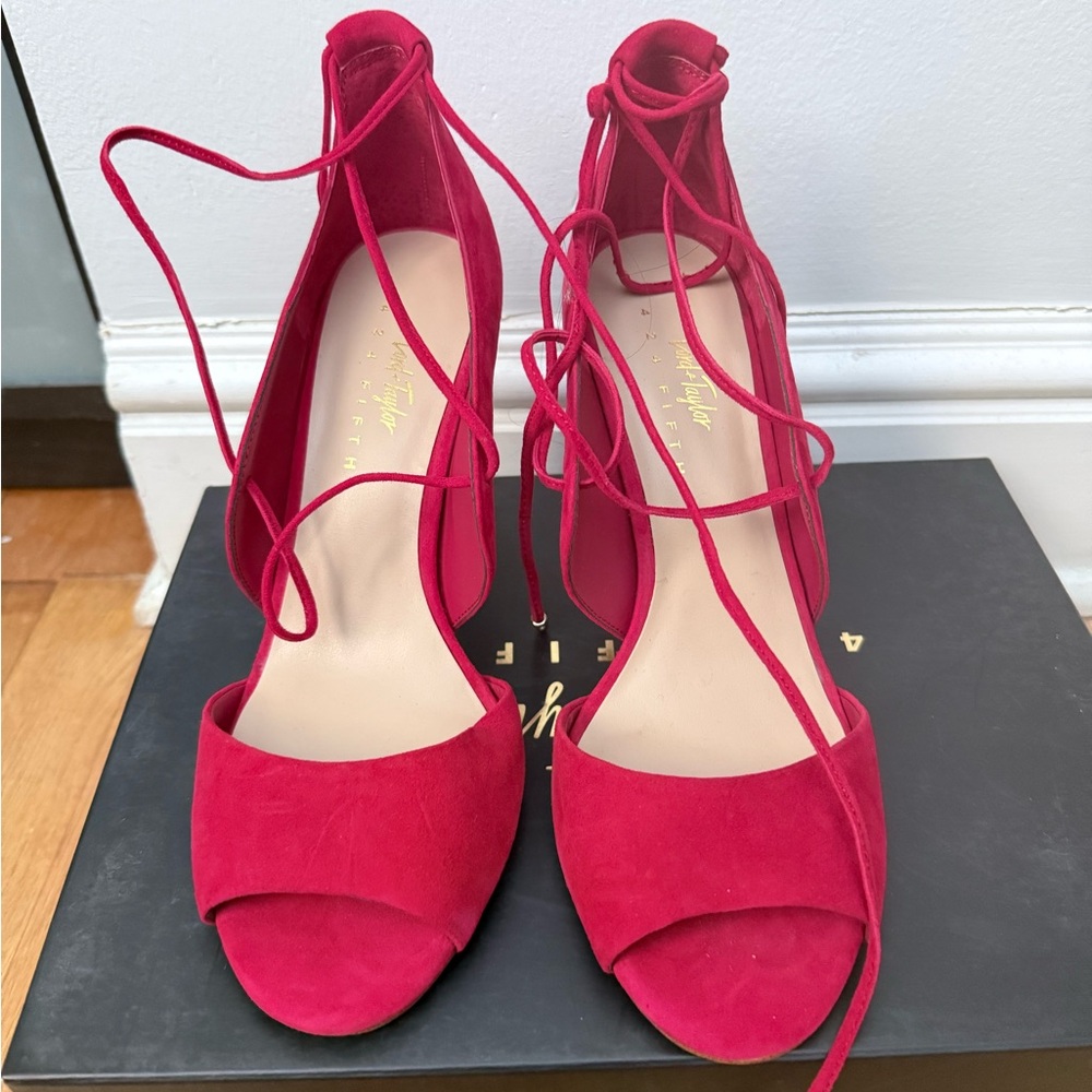 Red Lace Up Heels, Size 8